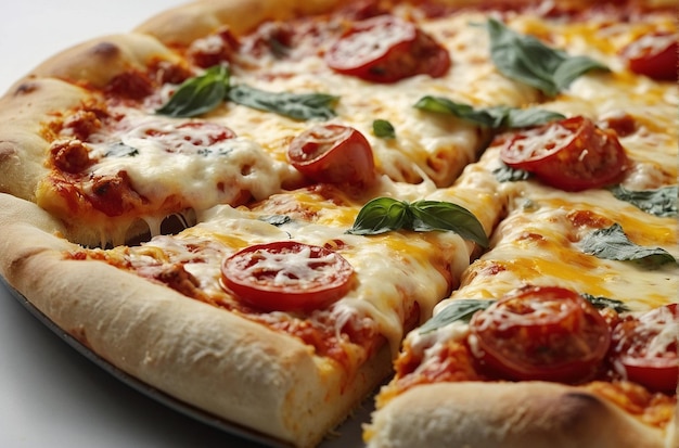 Foto de uma pizza Cheesy Heaven em uma superfície branca