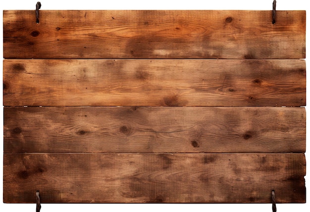 foto de uma placa de madeira marrom pendurada em um fundo branco