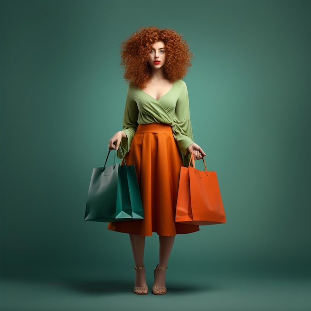Foto de uma rapariga a fazer compras com cabelo encaracolado