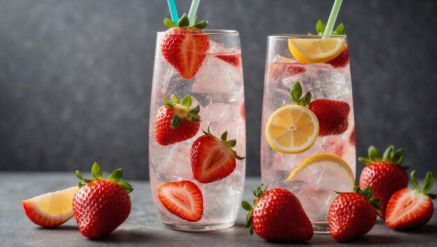Foto de uma refrescante bebida fria de verão com água de morango
