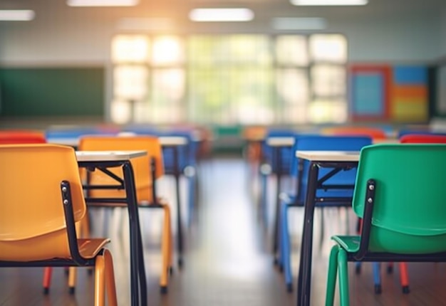 Foto de uma sala de aula vazia dentro da sala de reuniões sem pessoas ou alunos