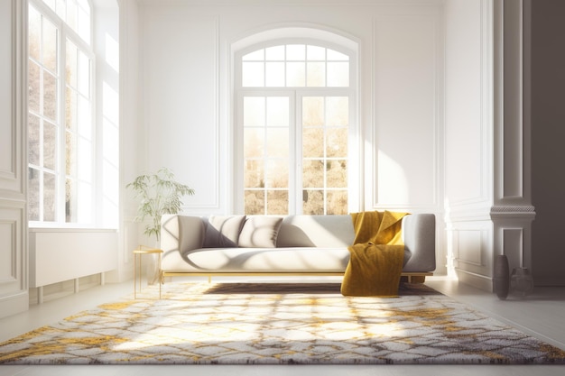 Foto de uma sala de estar aconchegante com um sofá confortável e um tapete decorativo