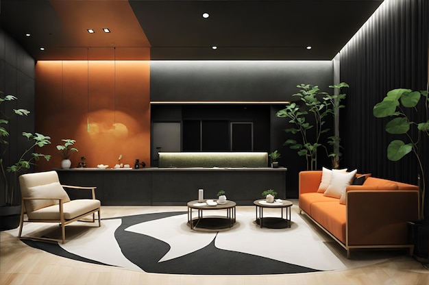 Foto de uma sala de estar aconchegante e verde, repleta de móveis elegantes e plantas exuberantes