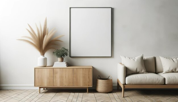 Foto de uma sala de estar escandinava moderna com um armário de madeira