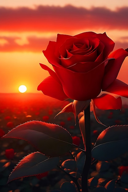 Foto de uma única rosa vermelha com gotas de água