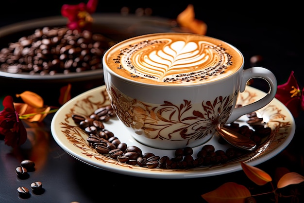 foto de uma xícara de café Dia internacional do café com grãos de café