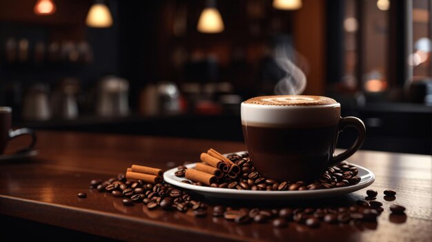 Foto de uma xícara de café na mesa conceito de dia de café ai generativo