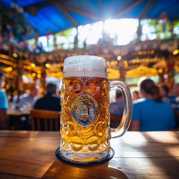 foto de uma xícara de cerveja fria na Oktoberfest original em Munique