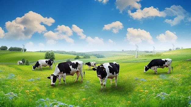 Foto de vacas deitadas na grama com uma bela paisagem natural