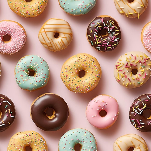 Foto de vários donuts coloridos sortidos isolados em um fundo branco