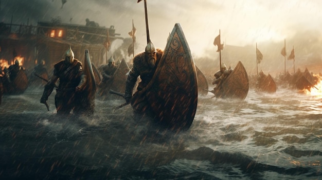 Foto de Vikings em batalha Ai Generative