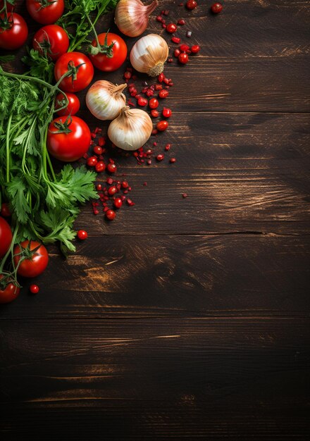 Foto de vista superior de vegetais diferentes com campo de texto no quadro antigo