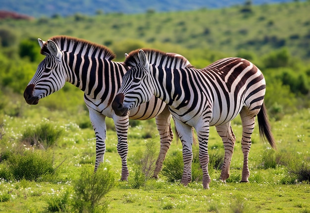 Foto foto de zebra em um prado zebra em pastagens na áfrica com natureza ensolarada