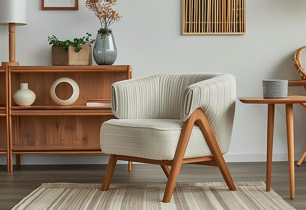 Foto de la decoración interior de la sala de estar con una silla de brazo de madera