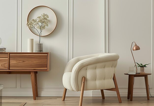 Foto de la decoración interior de la sala de estar con una silla de brazo de madera