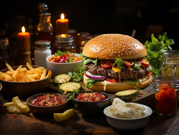 Foto deliciosa de fastfood de hambúrguer artesanal