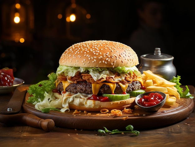 Foto deliciosa de fastfood de hambúrguer artesanal