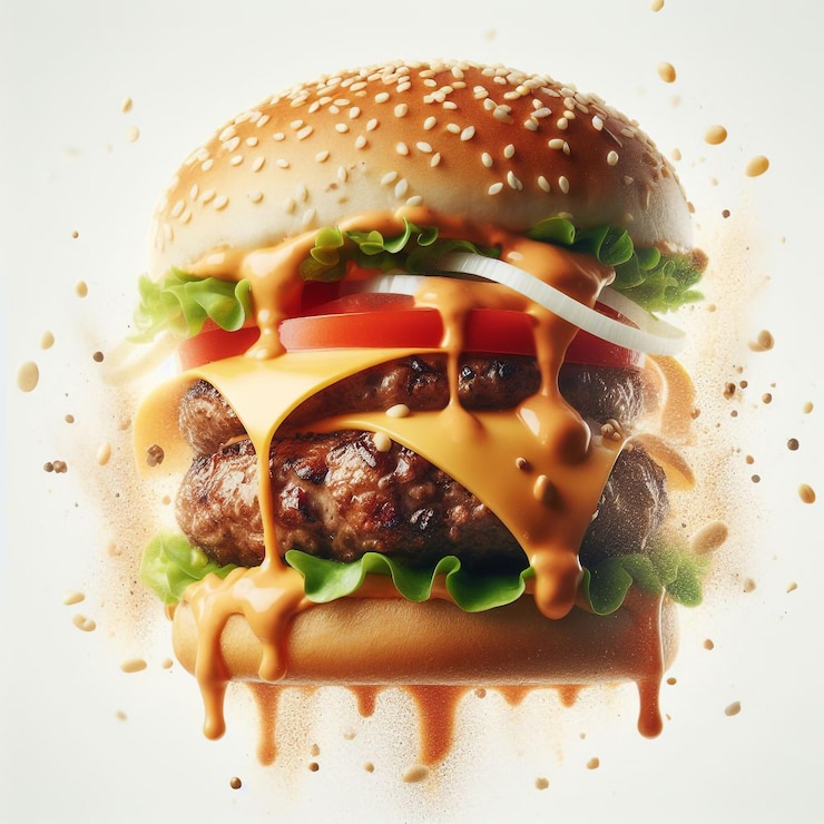 Una foto de una deliciosa hamburguesa en un fondo blanco