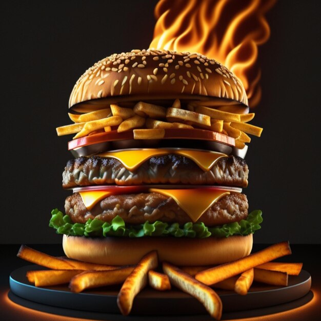 foto de una deliciosa y lujosa hamburguesa creada con IA generativa