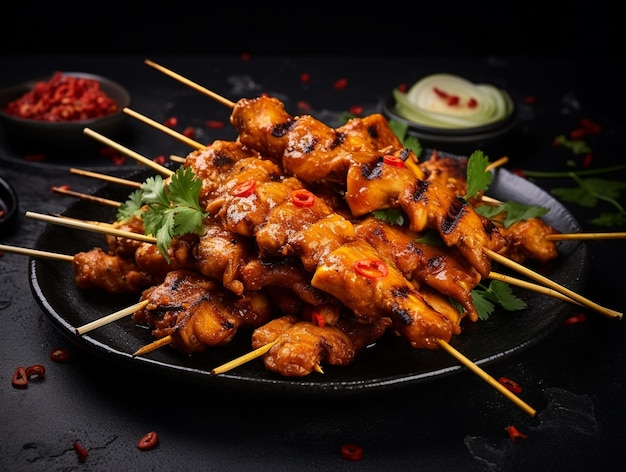 Foto deliciosas piezas de satay