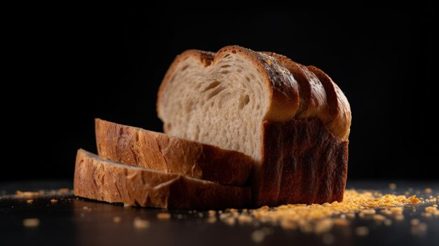 foto de deliciosas rebanadas de pan en un fondo oscuro