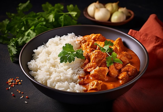 Foto de delicioso arroz picante y curry.