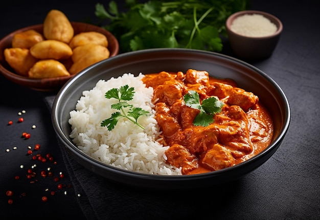 Foto de delicioso arroz picante y curry.