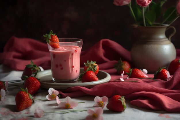 Foto delicioso batido de fresa