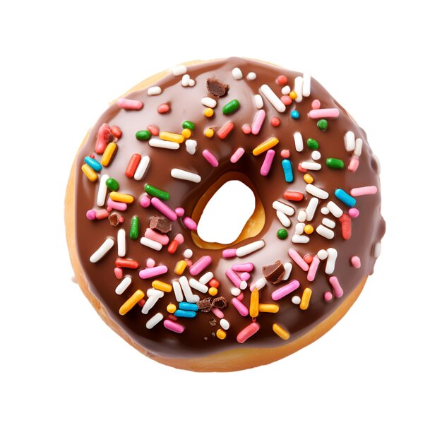 foto de un delicioso donut con una vista superior superior aislada en un fondo blanco