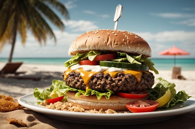 Foto foto delicioso hambúrguer com muitos ingredientes saboroso cheeseburger