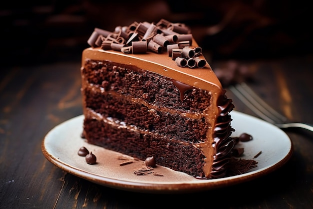 Foto de un delicioso pastel de chocolate con IA generativa