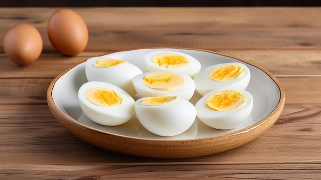 Foto de deliciosos huevos cocidos y rebanadas de huevos
