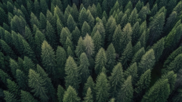 Foto de un denso bosque de abetos verdes desde arriba