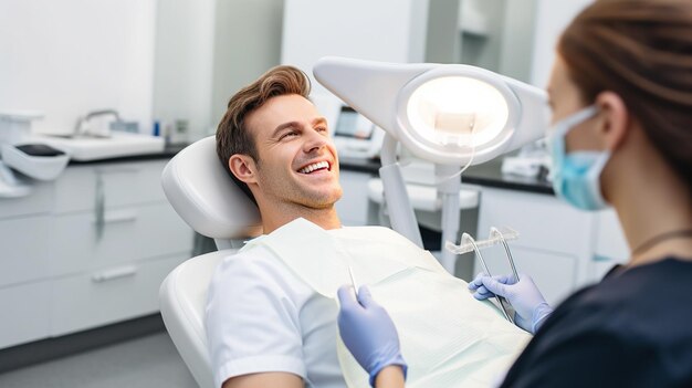 Foto del dentista que realiza tratamientos dentales profesionales en la clínica dental