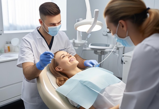 Foto de dentista realizando tratamientos dentales profesionales.