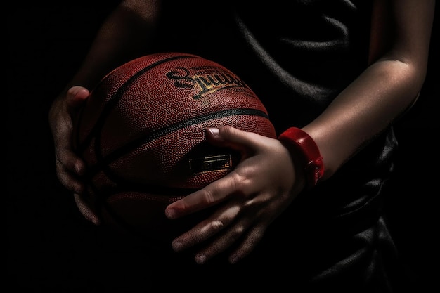 Foto deportiva jugador de baloncesto sosteniendo su pelota IA generativa