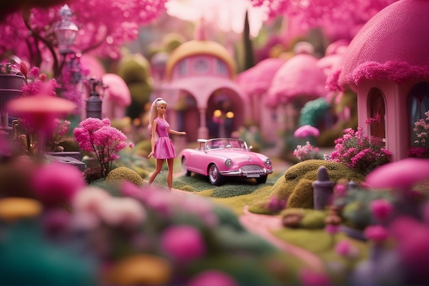 Foto foto der barbie-puppe in ihrem futuristischen paradies