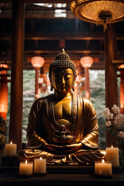 Foto der Buddha-Statue auf dem alten japanischen Tempel