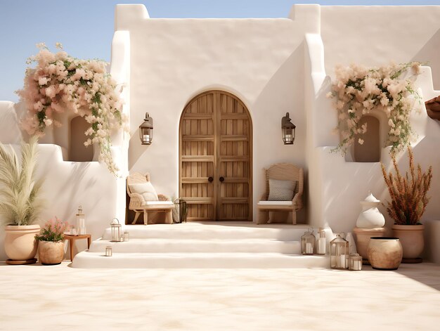 Foto der Fassade im südwestlichen Stil mit Adobe-Wänden Wüsten-inspiriert D Blank Clean Creative Design