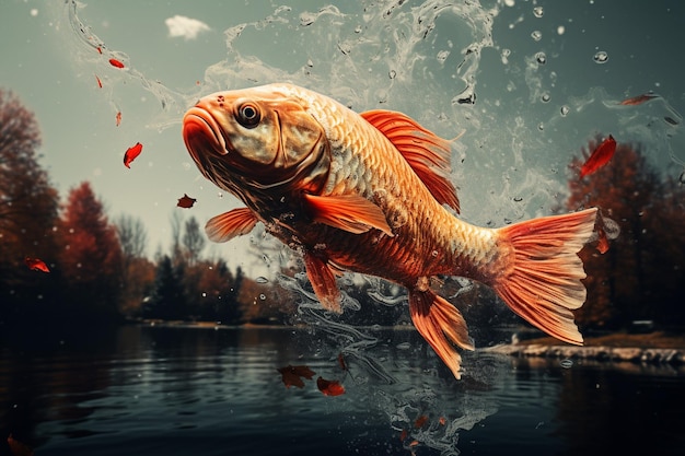 Foto der Fisch springt aus dem Wasser
