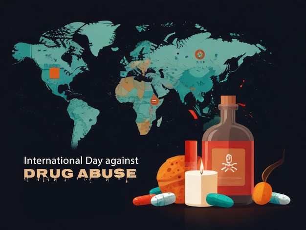 Foto der flachen Illustration des internationalen Tages gegen Drogenmissbrauch und illegalen Handel