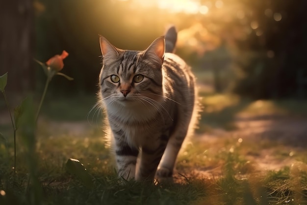 Foto der gehenden netten Katze