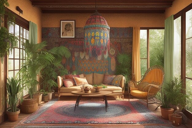 Foto foto der kreativen modernen gewölbten decke wohnzimmer mit bunter dekoration stil