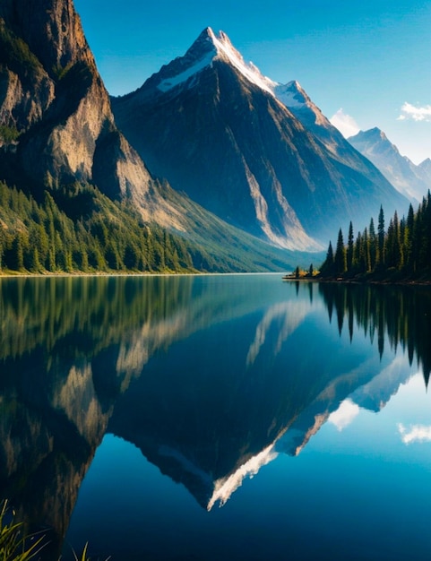 Foto foto der naturschönheit, die sich im ruhigen bergsee widerspiegelt