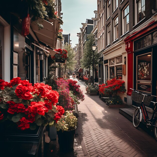 Foto der Straßen von Amsterdam schöne Blumen Tageslicht Grachten