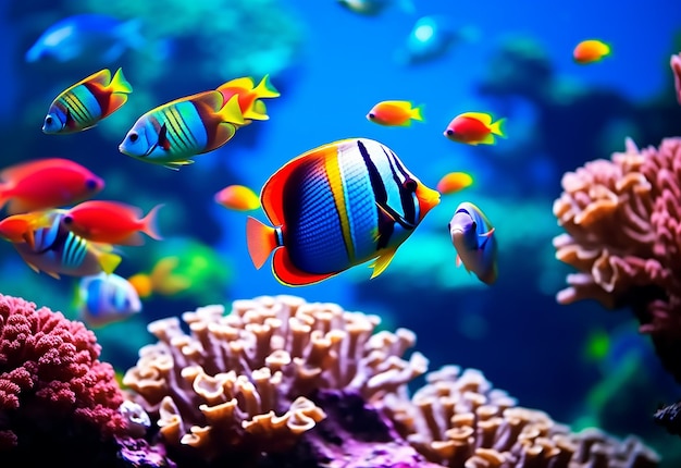 Foto der Tiefseenatur unter Wasser mit wunderschönen Fischen und Schildkröten