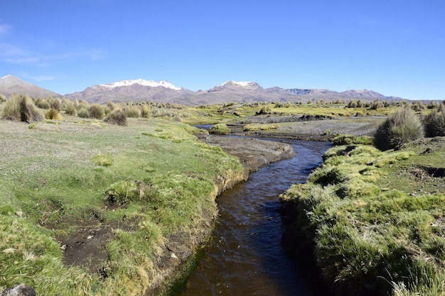 Foto des bunten Wassers des Flusses in der Wildnis des Parque Nacional Sajama in Bolivien Südamerika