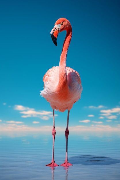 Foto des Flamingo-Ganzkörpers mit blauem Himmel