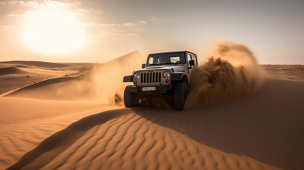 Foto des Jeeps in der Wüste