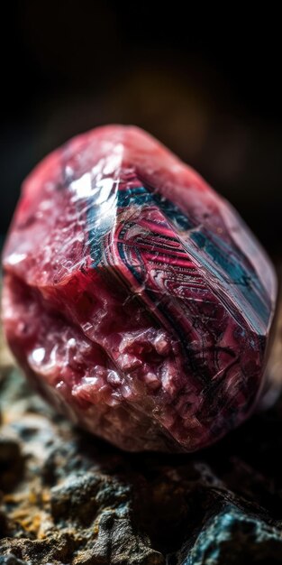 Foto des Mineralsteins Rhodolith Nahaufnahme makrogenerative KI